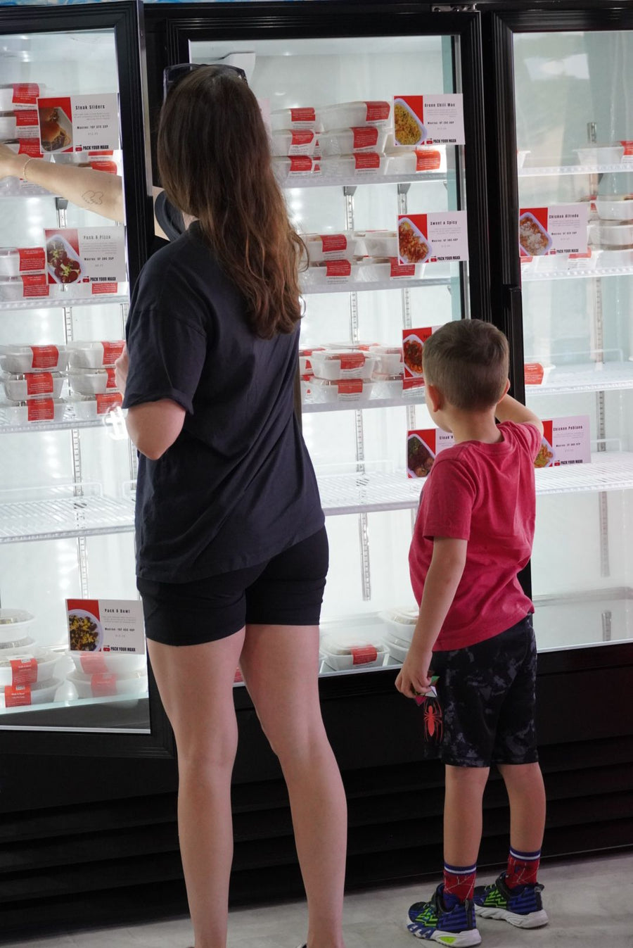 Mom and son choosing meals